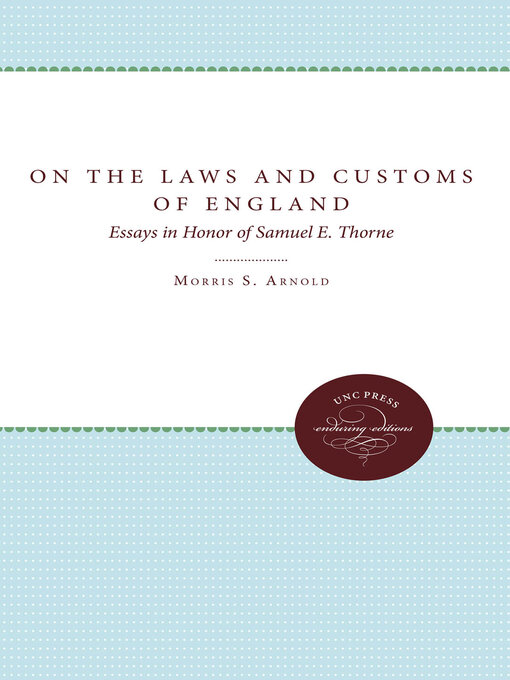 Title details for On the Laws and Customs of England by Morris Arnold - Available